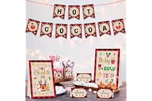 HEYINSHEN Hot Chocolate Bar Kit Hot Cocoa Banner Bar Kit Hot Chocolate Bar Supplies Sign Toppings Tent Cards Cup Tags for Wintertime Holiday Christmas Party Baby It's Cold Outside Decor New Year Party