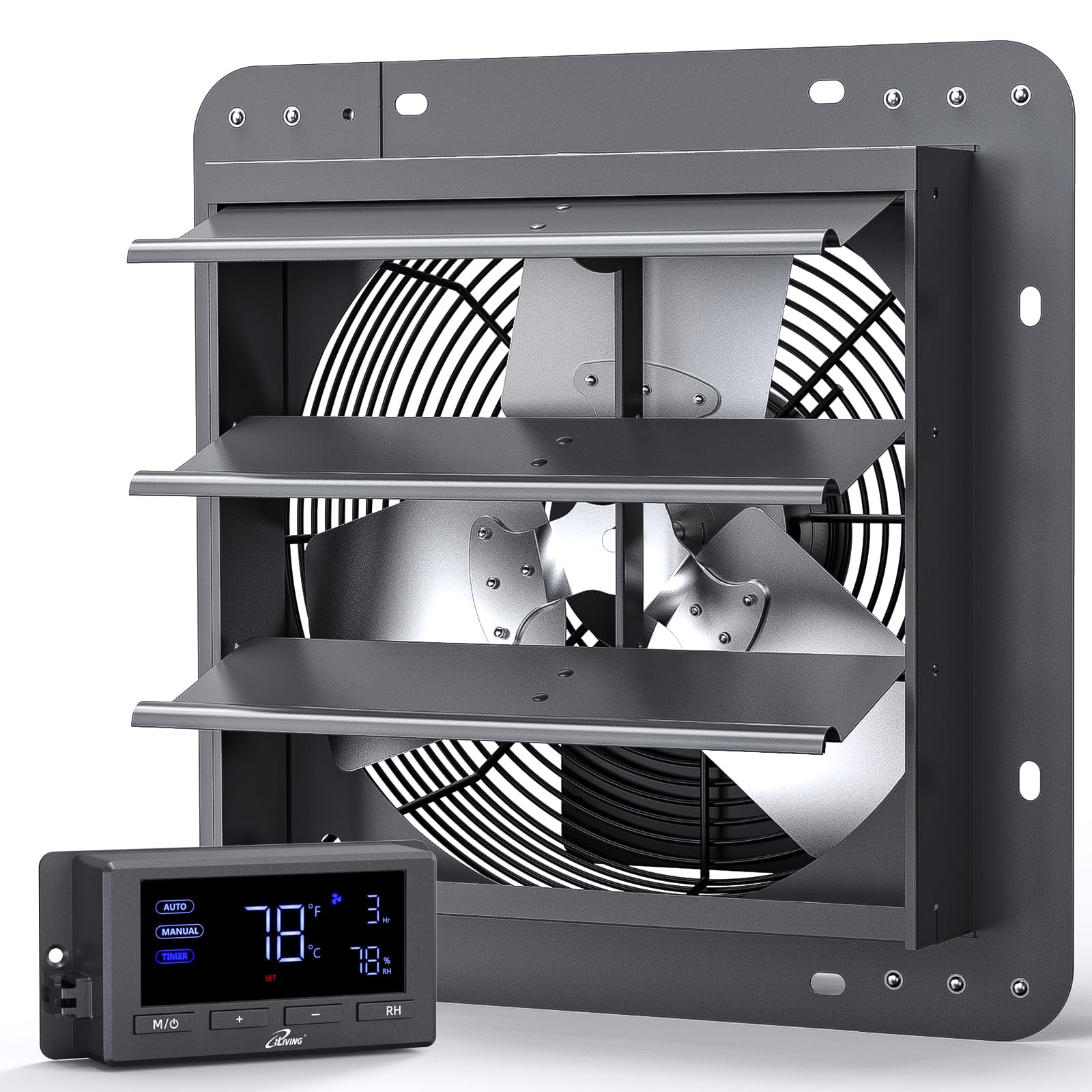 Photo 1 of iLiving 12" Wall Mounted Shutter Exhaust Fan, Automatic Shutter, Temperature and Humidity Controls with Variable Speed, 960 CFM at 1600 RPM DC Motor