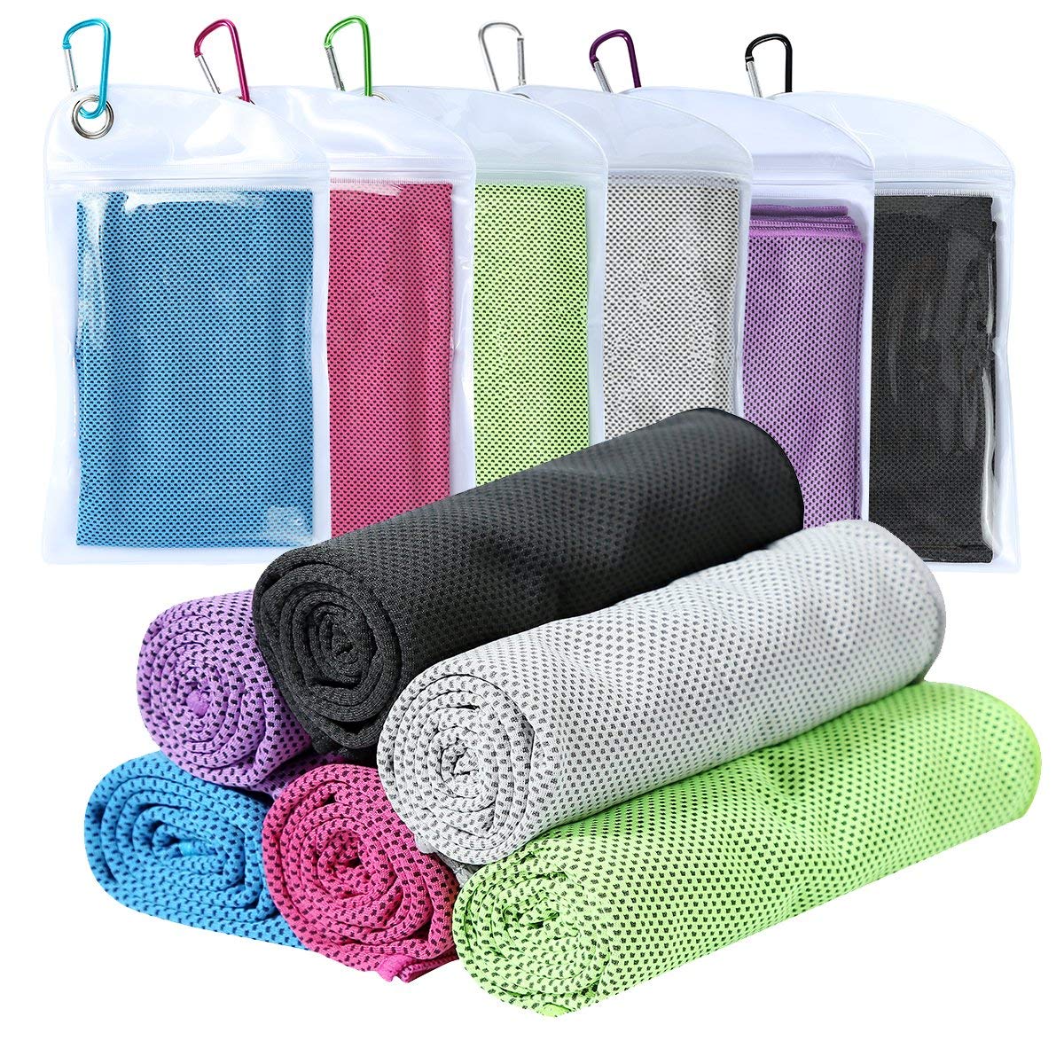 XJSGS Cooling Towels for Neck and Face,Microfiber Cooling Sports Gym Towel for,Gym, Yoga,Pilates Travel Camping & More (6 Packs)
