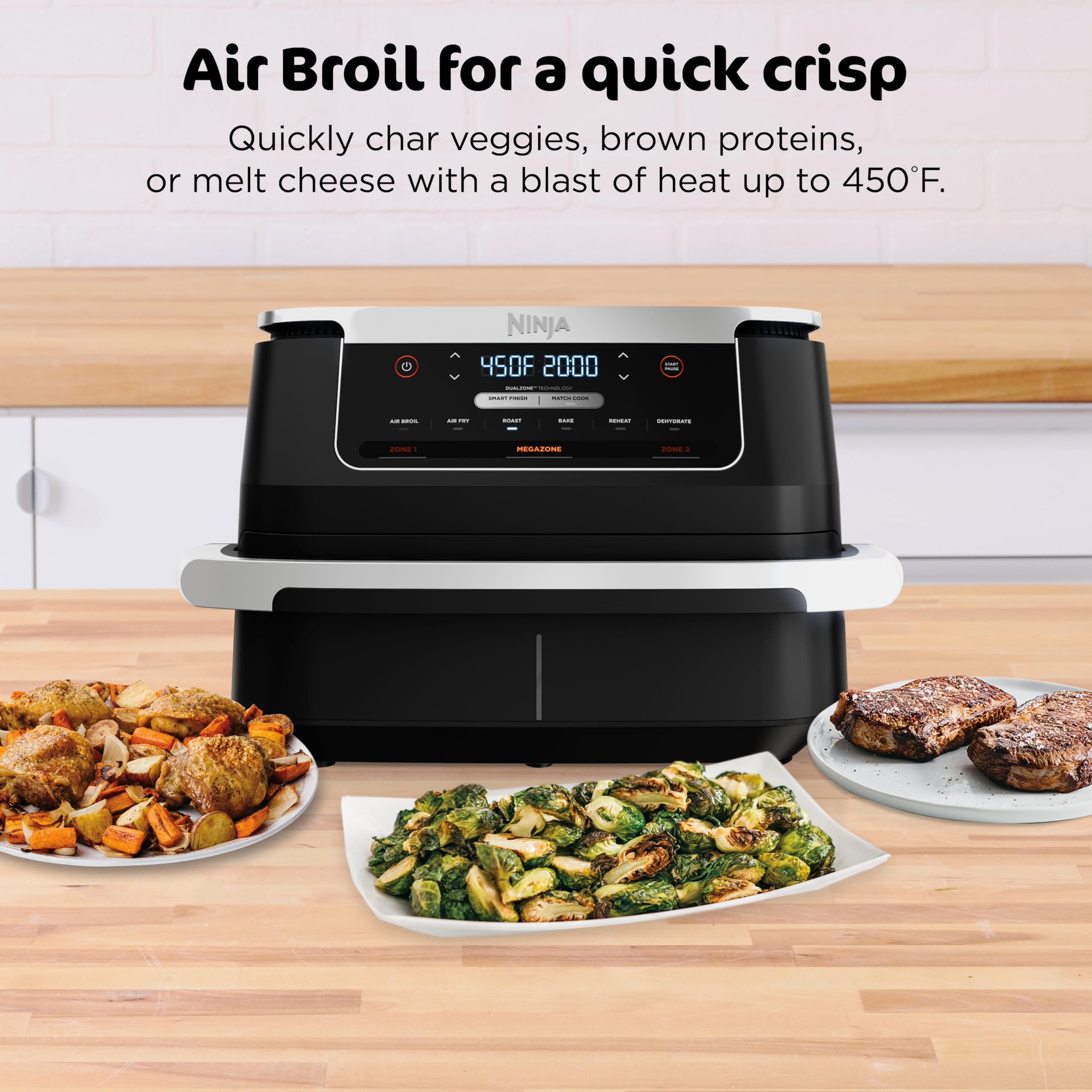 Ninja Foodi 6-in-1 FlexBasket Air Fryer with 7-QT MegaZone & Basket Divider for Large Proteins & Full Meals, Smart Finish Cook 2 Foods 2 Ways, Family Sized Capacity, Air Fry, Roast & More, Black DZ071