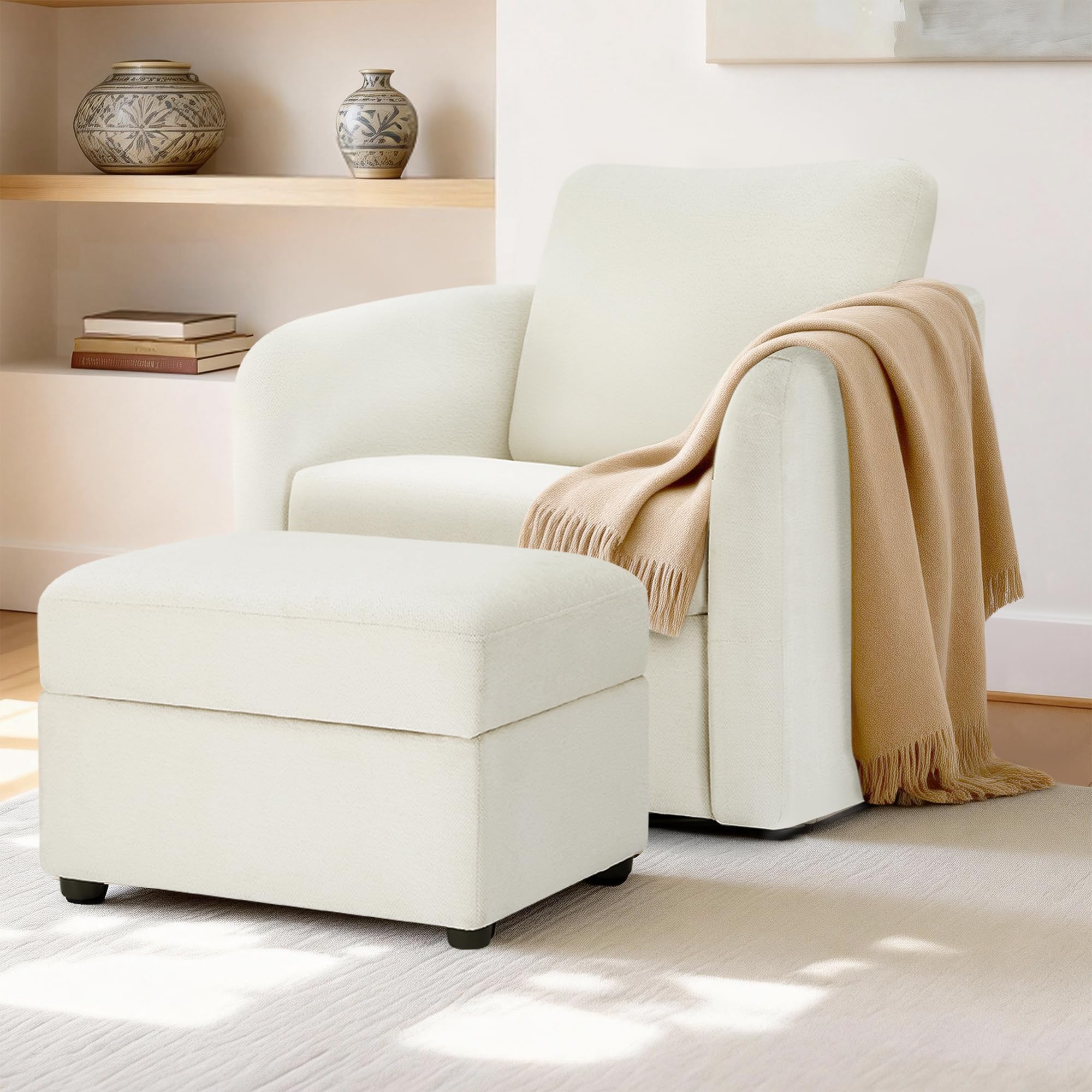 Photo 1 of *** STORAGE OTTOMAN ONLY *** Swivel Accent Chair with Storage Ottoman, Upholstered Barrel Chair with Washable Slipcover for Living Room Bedroom Reading Waitingroom,2 Box,Cream White