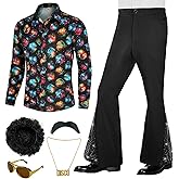 BONGZUO 70s Outfits for Men 6 Pcs Disco Outfit Retro Costume with Bell Bottom Pants