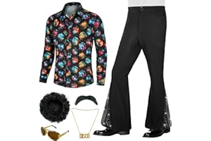 BONGZUO 70s Outfits for Men 6 Pcs Disco Outfit Retro Costume with Bell Bottom Pants