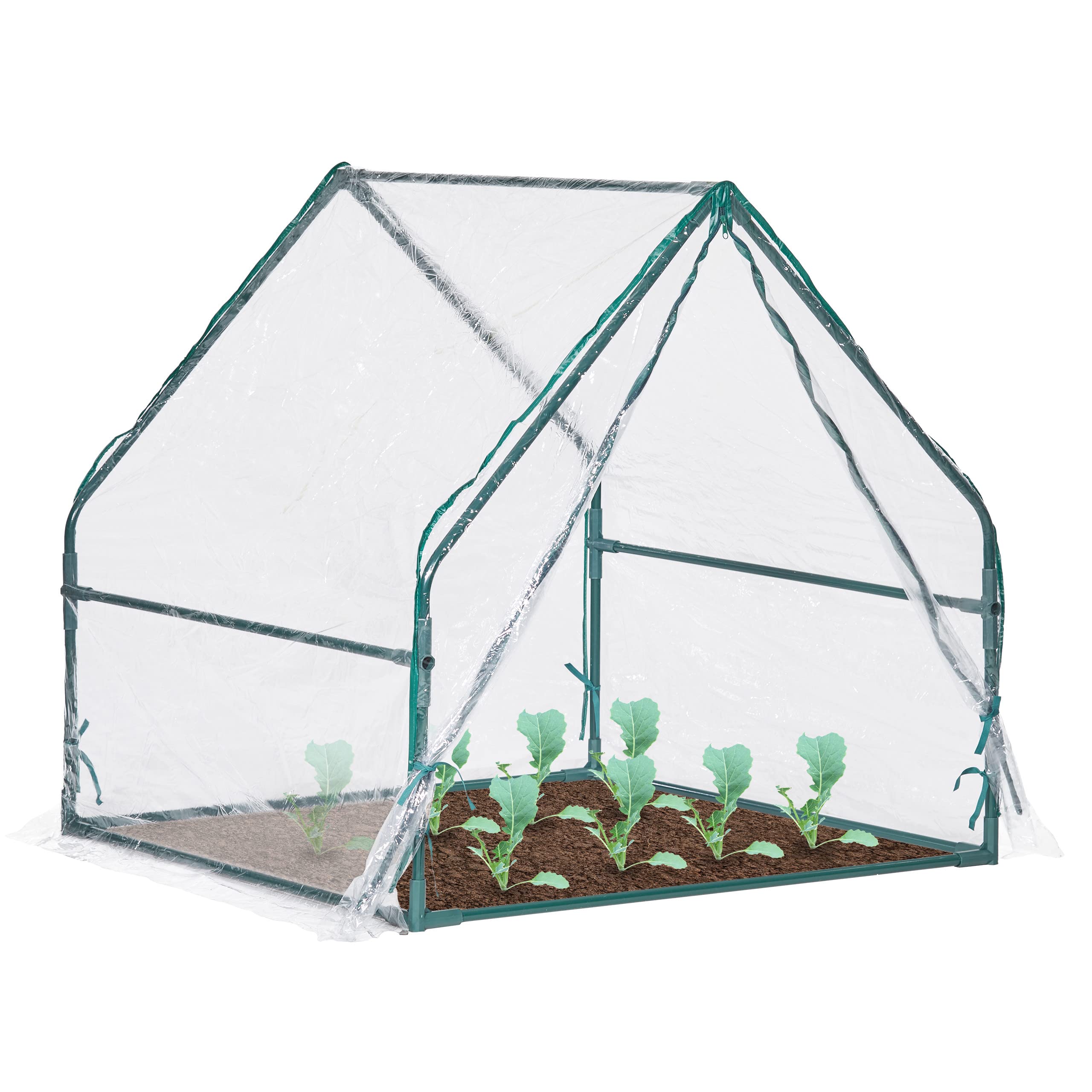 Relaxdays Greenhouse Tent, HxWxD: 95 x 95 x 92 cm, with Door, Pointed Roof, Bottomless Cold Frame, PVC Foil, Transparent