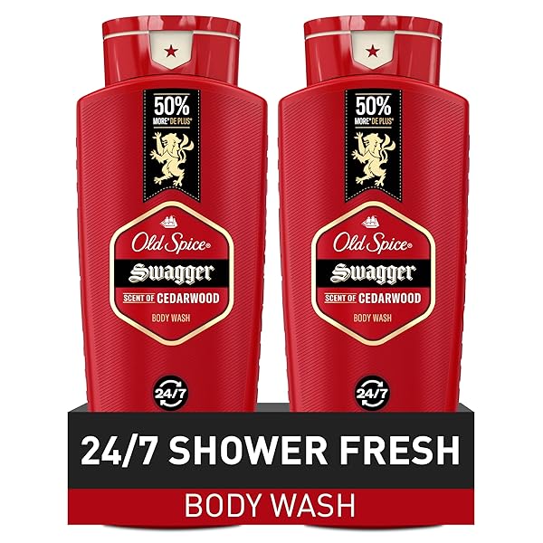 OLD SPICE REFRESHING BODY WASH FOR MEN, 3X DEFENSE, 24/7 SHOWER FRESH WITH LONG LASTING SCENT, RED COLLECTION, SWAGGER WITH CEDARWOOD SCENT, 24 OZ (PACK OF 2)