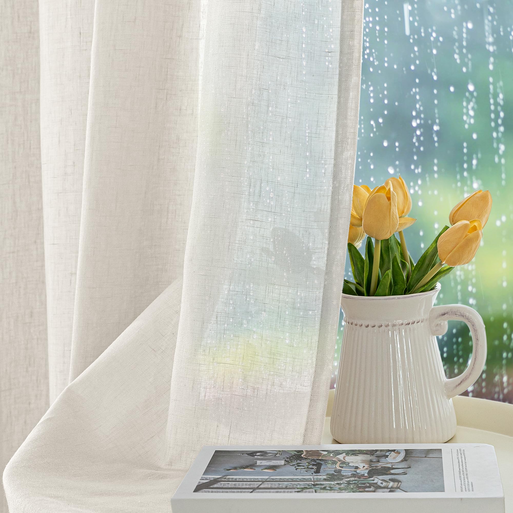 Condition photo showing New/Like New for holidayideas outdoor curtains for patio-4 panels ivory linen semi sheer curtains for patio waterproo