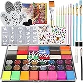 Pintada 42 Color Face Painting Kit for Kids - Non Toxic Water Activated Face Paint Palette With Stencils, Brush, Sponges, Book. For Carnival, Halloween, Costume Makeup and Festivals & Events