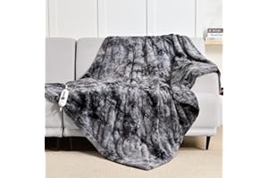 WOOMER Heated Throw Electric Throw 50"x 60", Soft Faux Fur Fast Heating Blanket, 4 Heating Levels & 4H Auto Off, Machine Washable, Over-Heat Protection