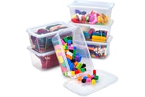 GAMENOTE Clear Plastic Storage Bins with Lids,Stackable Containers for Classroom,Toy Storage Organizer, 5 Qt 6 Pack Small Tubs,Tote Box for Kids Playroom,Sorting(12×7.2×5.1 in)