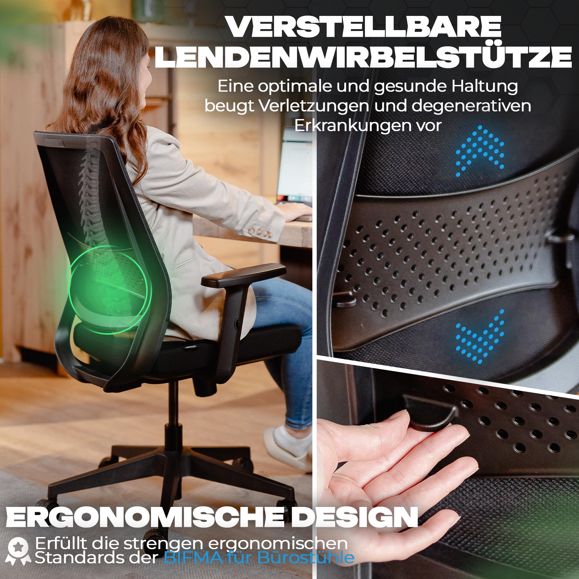 VALKENSTOL M2 Bürostuhl Ergonomisch Testsieger, Einstellbarer für maximale Bewegungsfreiheit, Rückenfreundliche Bürostühle, Lendenwirbelstütze Schreibtischstuhl für Büro und Home Office Chair 2