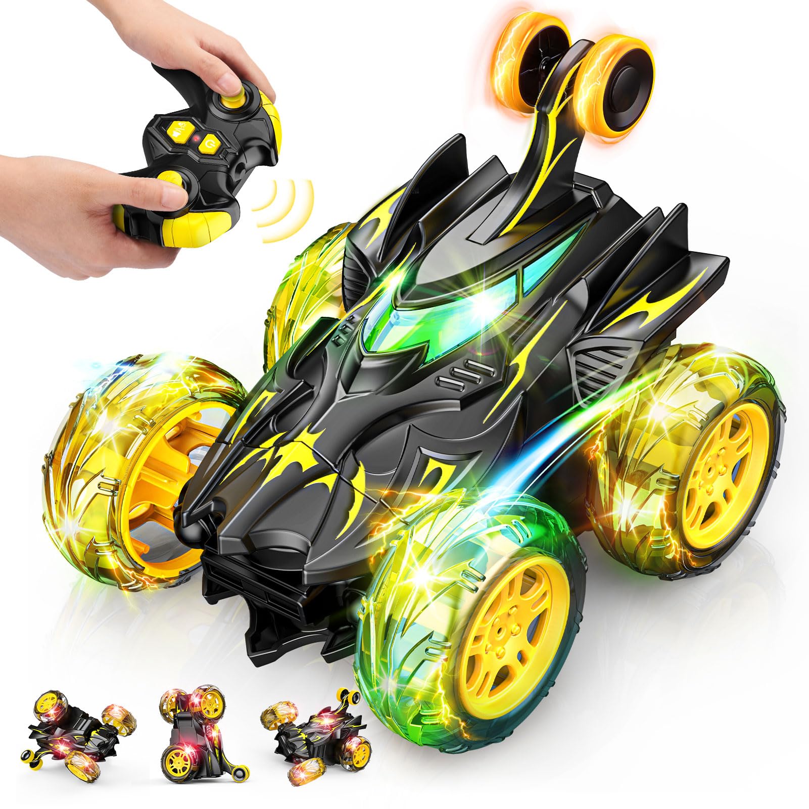 Braxel 360° Flips Remote Control Cars, BatToy Man Kids Toys for 3-9 Year Old Boys Toys Age 3-9 Year Old Boy for 3-11 Year Old Boys LED RC Car Present Early