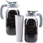 Cold Brew Coffee Maker 64 OZ 2 Pack Mason Jar Cold Brew Pitcher With Infuser 2 Quart Wide Mouth Iced Coffee Maker With Pour Spout Lid And Handle Half Gallon Airtight & Leakproof Pitcher For Fridge