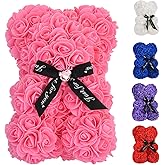 EALEBE Artificial Rose Flower Bear,Perfect Romantic Gift for Her, Valentine's Mother's Day, Christmas, Birthday,Thanksgiving Party Anniversary Girl Friend Wife with Heart-Shaped Diamond,Pink.