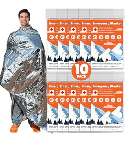 10-Pack Emergency Foil Blanket Emergency Blanket, Survival Blankets Thermal Blankets Space Blanket Survival Bag Survival Kit Perfect For Outdoors~p130124755