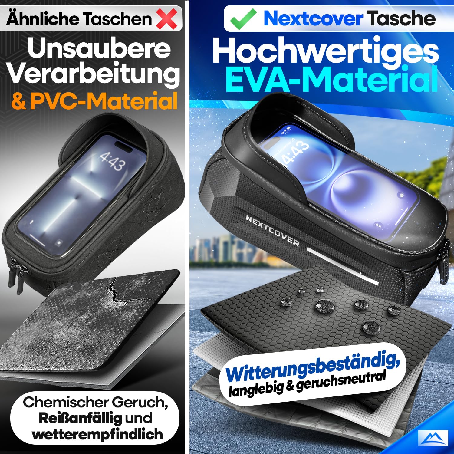 Nextcover® Rahmentasche Fahrrad mit Handytasche I Fahrrad Rahmentasche mit Touchscreen I Fahrradtasche Rahmen Wasserdicht, Oberrohrtasche Bikepacking - Ideal für E-Bike, MTB, Gravelbike, Rennrad 7
