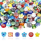 PandaHall Millefiori Glas Herzanhänger - 24 Bunte Charms Für Schmuck DIY (8 Farben)