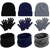 9 Pack Winter Beanies, Gloves, Neck Warmers Combo Set Unisex Adults Stretchy Thick Knit