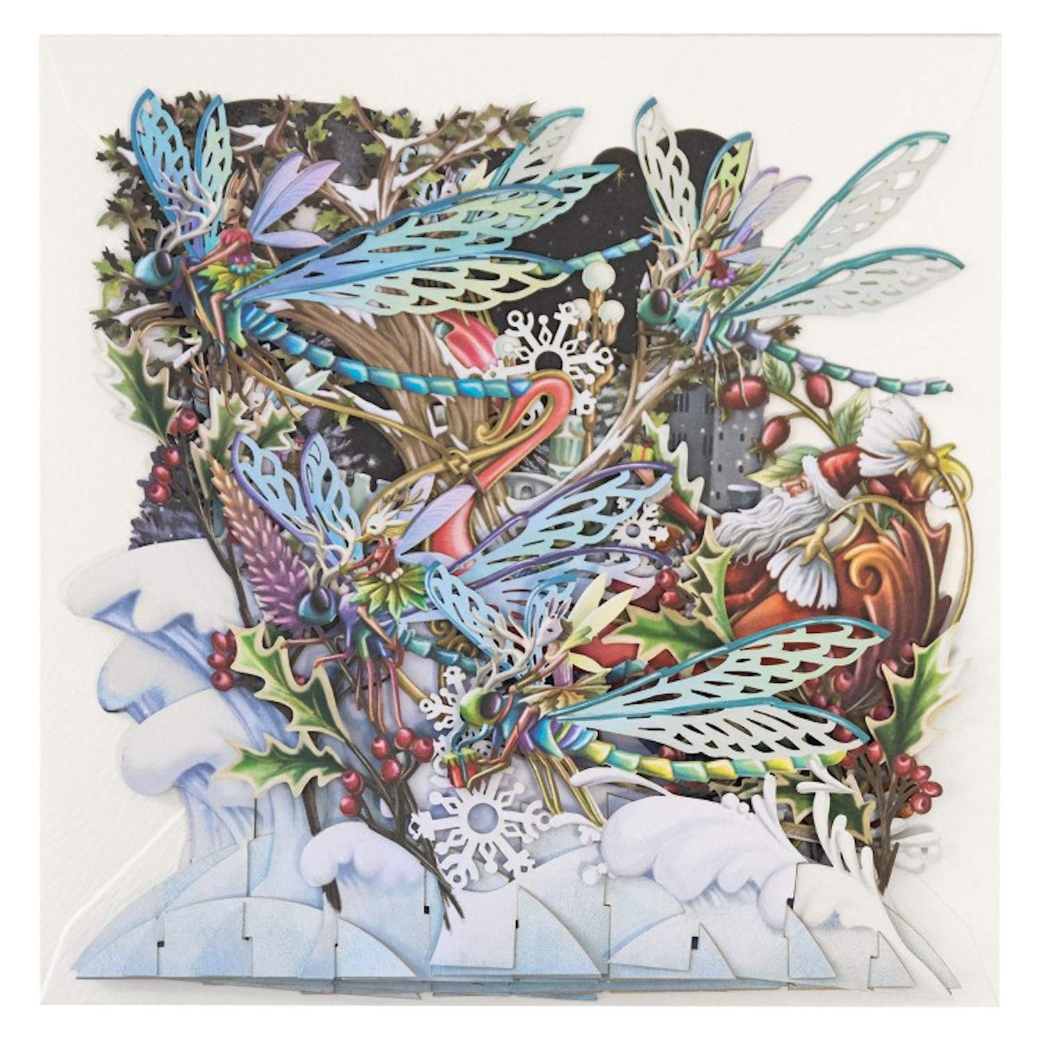 Santa's Dragonflies Top of The World 3D Pop-Up Christmas Card