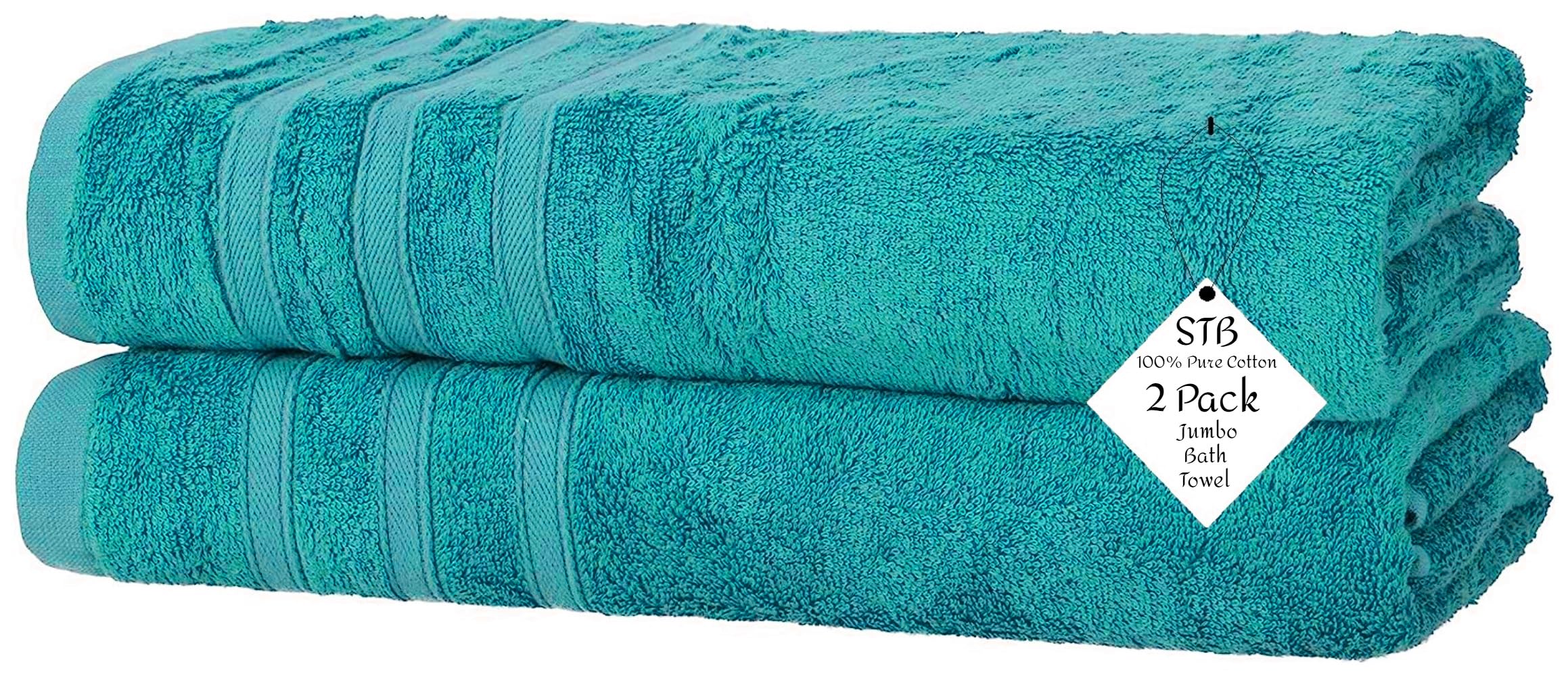 S & B Pack of 2 Jumbo Bath Towels Sheets 100% Pure Cotton Quick Dry Gym, Spa, Hotel Quality 500-GSM Large Size Bathroom Towels 75 x 150 cm (Turquoise)