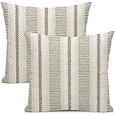 GOLIANDA Brown Sage Green Pillow Covers 18x18 Set of 2 Boho Outdoor Striped Throw Pillow Covers Abstract Modern Geometry Decorative Pillowcase Farmhouse Linen Cushion Case Decorations for Sofa Couch