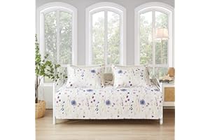 KEBURY Twin Daybed Cover Set Floral Daybed Bedding 3 Piece Reversible Cozy Day Bed Cover Double Sided Quilt Bedding Purple Flower DayBed Comforter All Season for Twin Bed with 2 Standard Shams,39"x75"