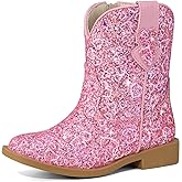 Rollda Girls' Cowgirl Boots, Glitter Cowboy Boots with Cute Heart, Sparkly Sequin Dress Boots for Birthday Party Dance(Toddler/Little Kid)