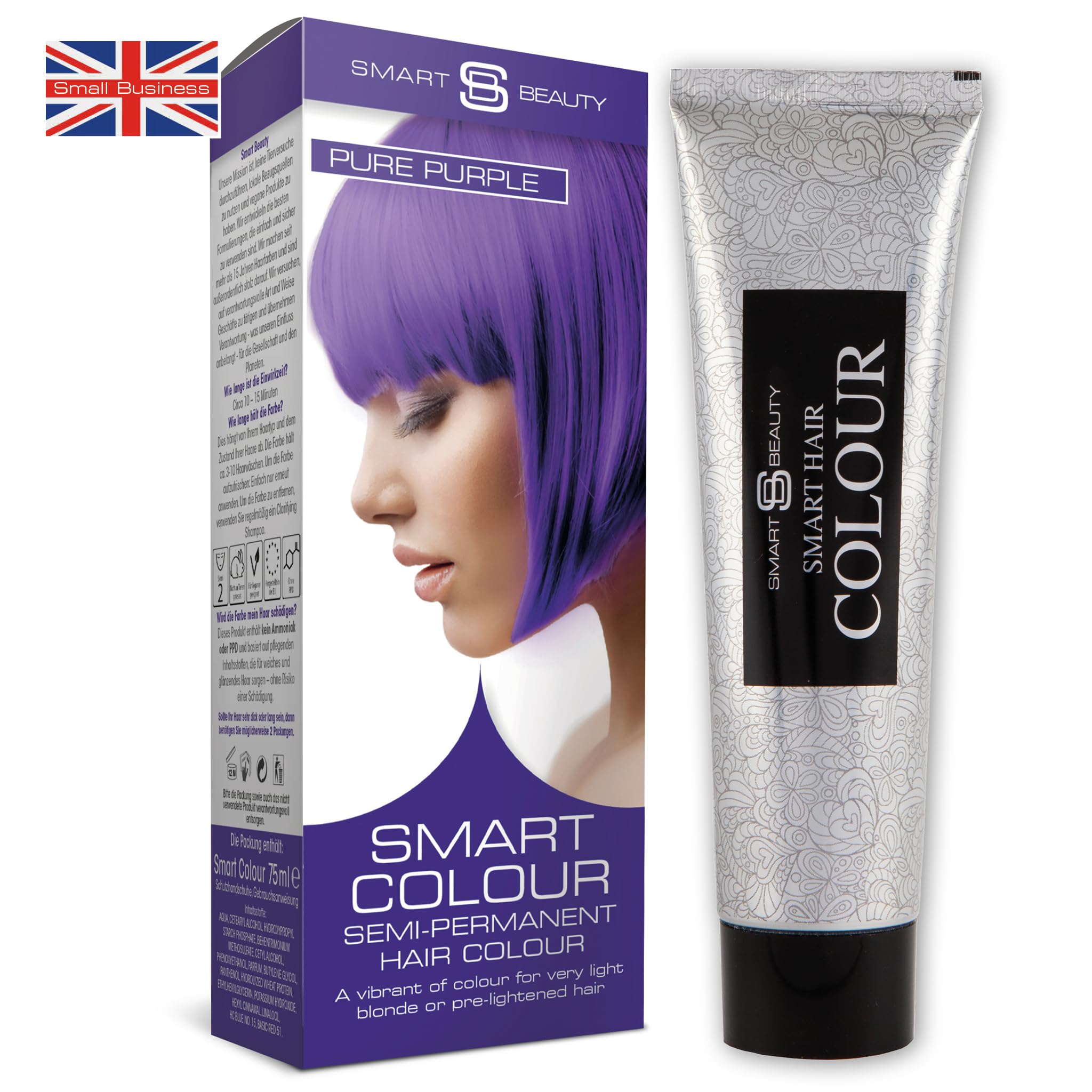 Pure Purple semi permanent hair dye kit for light blonde hair, bright purple hair colour - ammonia, paraben, sulphate and PPD free hair dye 100% vegan, cruelty-free formulation, Smart Beauty