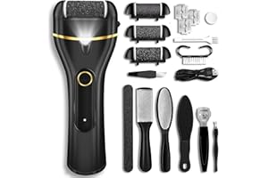 Jamestry Callus Remover for Feet, Electric Foot Callus Remover Waterproof with 3 Rollers 2 Speed Battery Display,17 in1 Rechargeable Foot File Pedicure Kits for Dead Hard Cracked Dry Skin