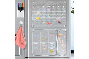 ARFEPA Magnetic Acrylic Calendar for Fridge, 3 Pcs Clear Fridge Calendar Dry Erase Board ( Monthly & Weekly & Blank ), Reusable Planner Board with 6 Dry Erase Markers/Magnetic Pen Holder/Towel/Silicone