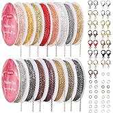 ENERFUN Necklace Chains for Jewelry Making, 15 Rolls Multicolor Chains Bulk 147 Feet for DIY Necklace Bracelet Making Accessories with Jump Rings Lobster Clasps Connectors
