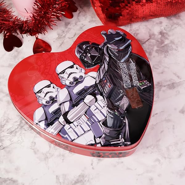STAR WARS HEART GIFT BOX, INDIVIDUALLY WRAPPED MILK CHOCOLATES, REUSABLE COLLECTIBLE TIN, 2.54 OUNCES
