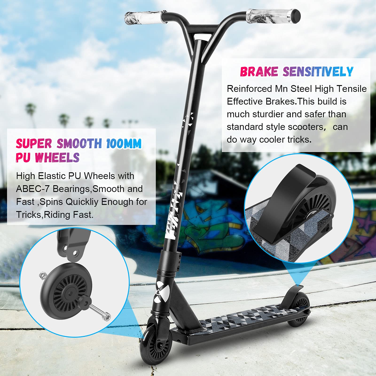 VOKUL Complete Pro Scooter for Kids Boys Girls Teens Up 6 Years - Freestyle Tricks Pro Stunt Scooter - High Performance Gift for Skatepark Street Tricks