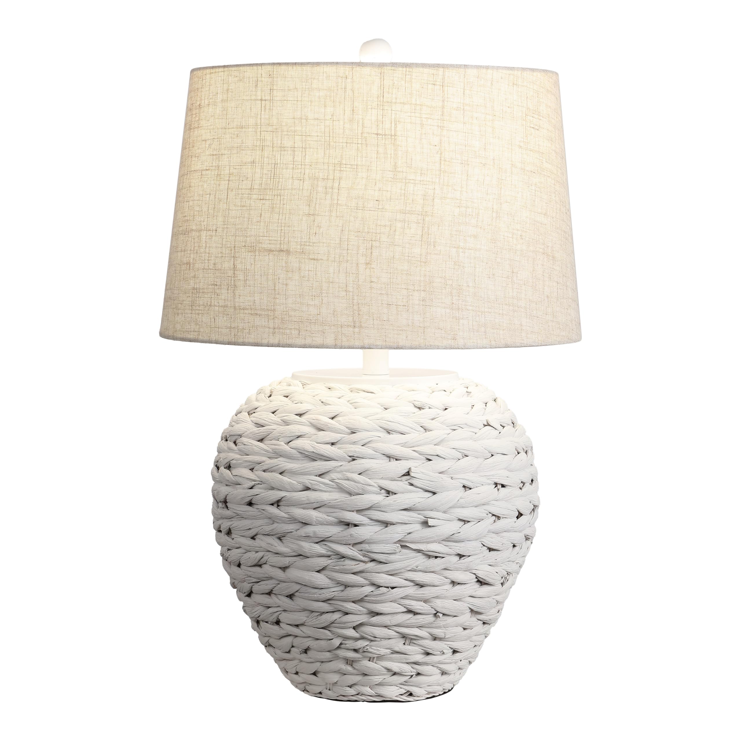 JONATHAN Y 24.5" White Water Hyacinth Farmhouse Basket Table Lamp, Coastal Decor for Living Room Bedroom Nightstand, Light Gray Linen Shade, LED Bulb Included (JYL6501C) Image