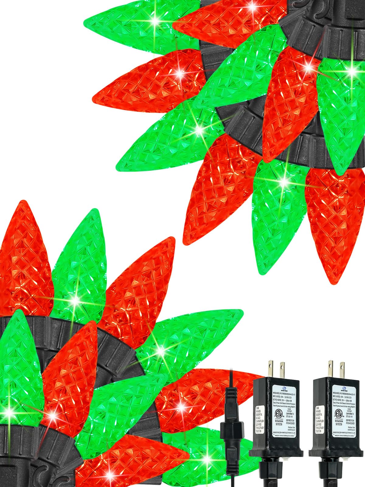 Photo 1 of 2 Pack C6 Christmas Lights Outdoor Indoor, Total 200 LED 66 FT Connectable Christmas String Lights with Timer & 13 Modes, Waterproof Twinkle Light for Xmas Tree Party Yards Decorations (Red and Green)