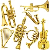 Boieo Miniature Musical Instruments, Christmas Tree Ornaments, Mini Trumpet | Mini instruments for crafts, 7-piece gold-tone plastic set, dollhouse music rooms, gifts for music teachers and musicians