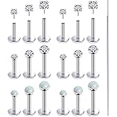 Lsnevsie 20G 18G 16G Threadless Flat Back Earrings Nose Rings Studs Surgical Stainless Steel Opal CZ Nose Rings Stud Tragus Helix Conch Cartilage Earrings Piercing Jewelry For Women Men Hypoallergenic