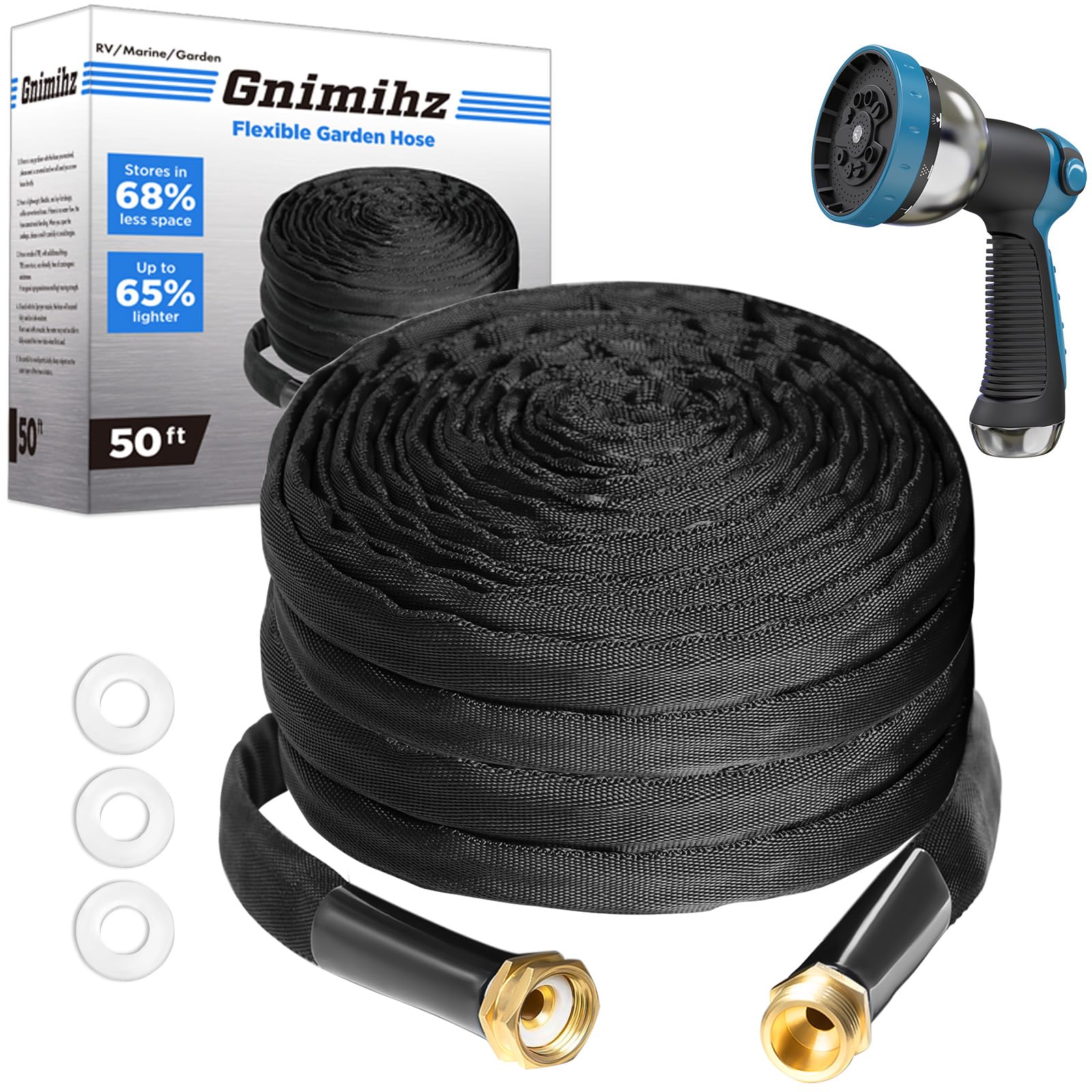 Photo 1 of Garden Hose 50ft Made of TPE(BetterThan PVC), with 10 Patterns Sprayer Nozzle, Ultra-Light & Flexible Water Hose with Solid Brass Fittings, Non-Shrinking, Easy to Storage, Drinking Water Safe Material