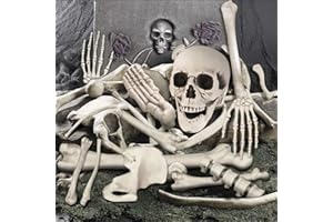 GAMEXCEL Halloween Skeleton Bones and a Skull - Plastic Life-Size Bones Set Yard Decoration - Props for Graveyard Haunted House Indoor & Outdoor Deco (35PCS)