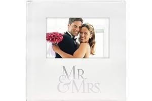 Malden International Designs Mr. & Mrs. Album with Memo & Photo Opening Cover Photo Album, 160-4x6, White