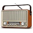 【2024 Newest】 PRUNUS J-120 Retro Vintage Radio Portable AM FM with Bluetooth,Transistor Radios Plug in Wall or Rechargeable Battery Powered Support AUX TF Card USB Playing for Home Outdoor