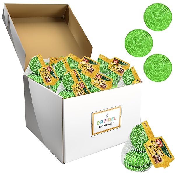 THE DREIDEL COMPANY HANUKKAH WHITE CHOCOLATE COINS, CHANUKA GELT, DAIRY MILK CHOCOLATE IN MESH BAGS (48 MESH BAGS)
