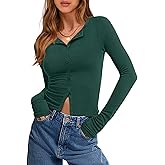 ANRABESS Women Long Sleeve Button Down Shirts Ribbed Knit Slim Fitted Crop Tops 2026 Fall Y2K Dressy Casual Trendy Outfits