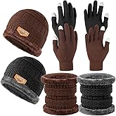 suoundey 6Pcs Kids Winter Beanie Hat Neck Warmer Scarf Touchscreen Gloves 3-in-1 Winter Knitted Warm Set for 5-14 Years Boys Girls(Black & Brown)