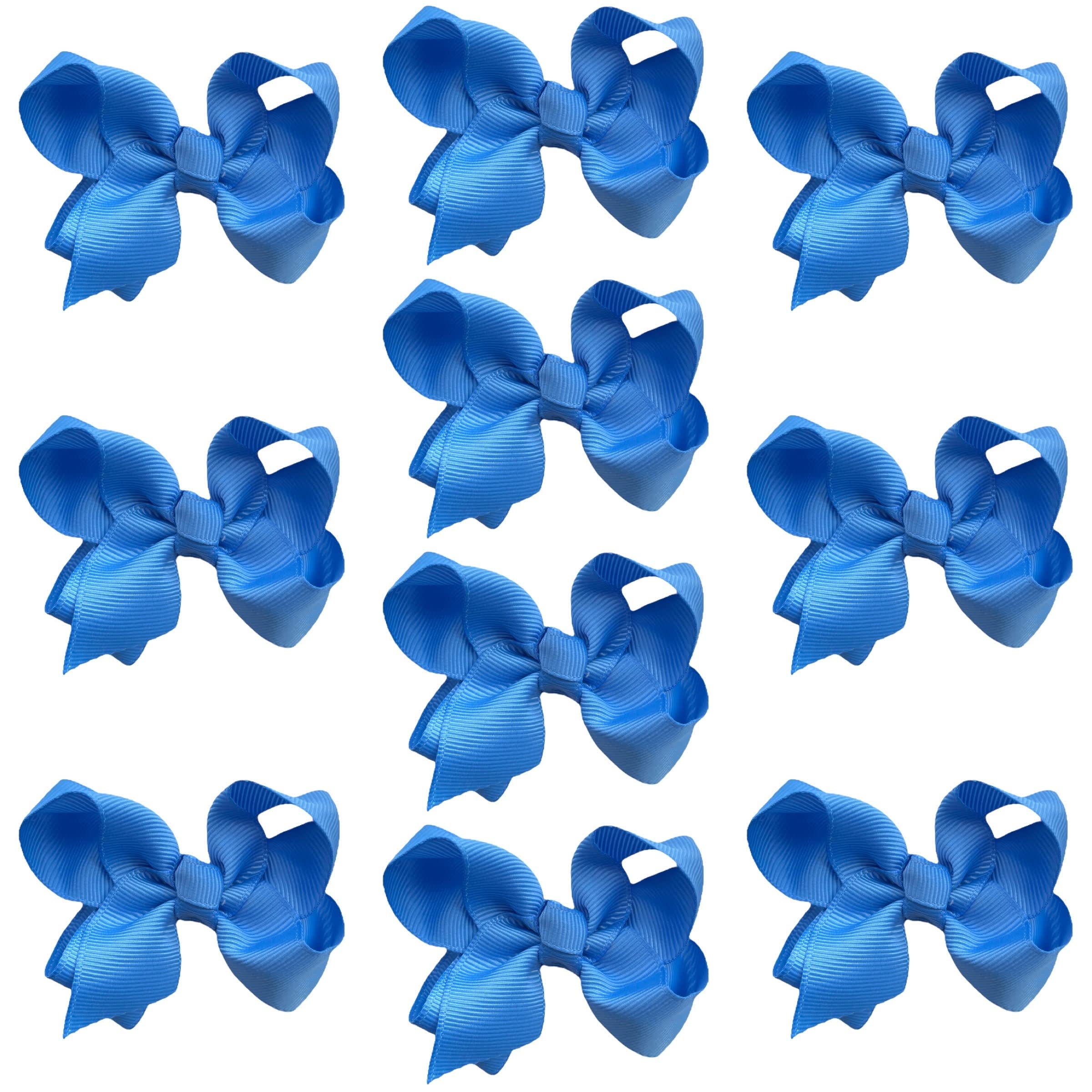10pk Sky Blue Hair Bows Knots Clips Slides Grips 3" Inch 7.6cm Solid Colour Girls School Hairbow Accessories