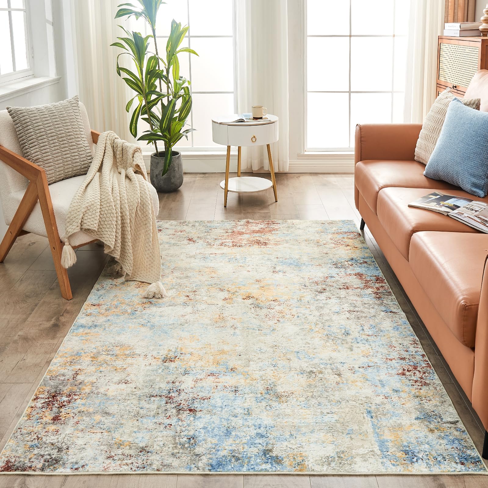 Photo 1 of **FACTORY SEALED**WITSHOCK 5x8 Area Rugs for Living Room: Machine Washable Non Slip Modern Abstract Carpet - Low Pile Print Rug for Bedroom Dining Room - Stain Resistant for Household - Pet Owners (Multicolor)