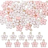 Tweruna 40 PCS Small Flower Charms for Jewelry Making, Enamel Flower Charms for Jewelry Making Gold Plating for Bracelets, Necklaces, Earrings, Key Chains, DIY Crafts (Pink, White)