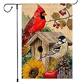 Fall Cardinal Bird Garden Flag 12x18 Vertical Double Sided Sunflowers Red fruit Autumn Anniversary Holiday Holiday Outside Decorations Small Burlap Patio Lawn Yard Flag Decor