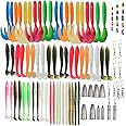 YOUHOT Fishing Lures Soft Bionic Bait 93PCS Set with Paddle Tail Swimbaits Worms Fishing Swivels & Snaps Weights Beads for Bass Fishing