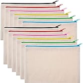 Gejoy 12 Pieces Canvas Makeup Bag Cosmetic Pouches with Zipper Blank Canvas Bag Pencil Pouch Travel Toiletry Bag Plain Bag for Women DIY