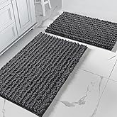 Yimobra Bathroom Rugs Sets 2 Piece - Quick Dry Extra Thick Luxury Chenille Bath Mat, Non Slip Super Absorbent for Tub Shower Sink, Machine Washable Shaggy Floor Mat, 32"x20"+24"x17" Inch, Dark Grey